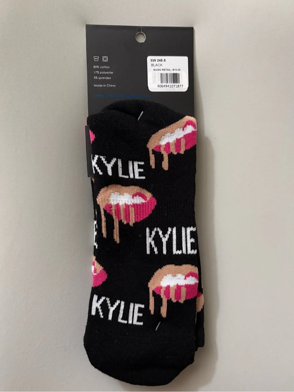 Arthur George Black No-Show Socks with Pink & Tan Dripping Lip Design